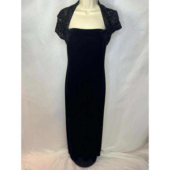 🖤 90’s Vintage Black Velvet Maxi Dress | Rose Devore Mesh | Goth-Glam Small 🖤 - Picture 3 of 13